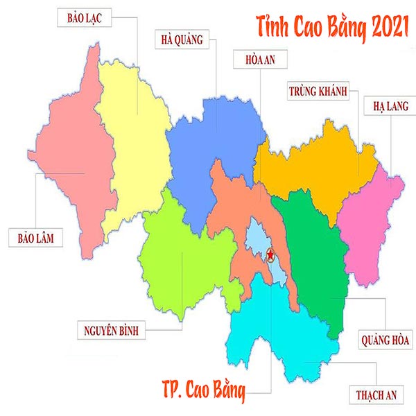 Bản đồ hành chính tỉnh Cao Bằng năm 2021