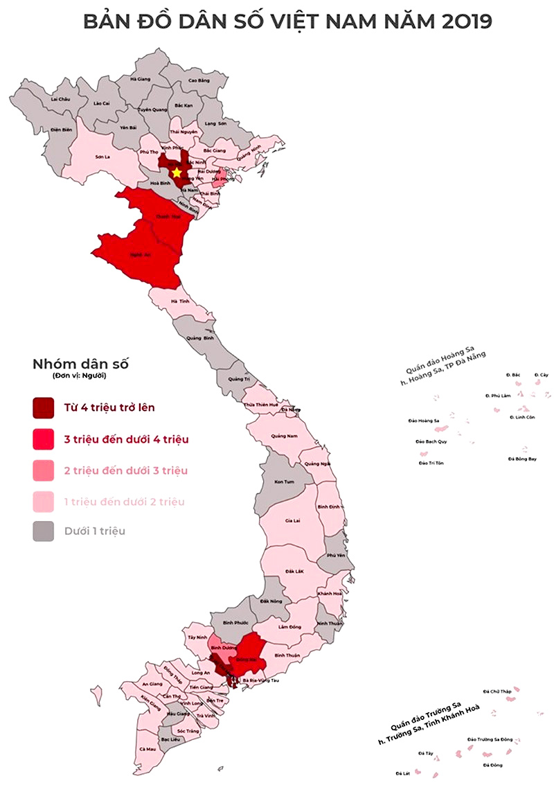 Bản đồ dân số Việt Nam theo điều tra dân số 2019